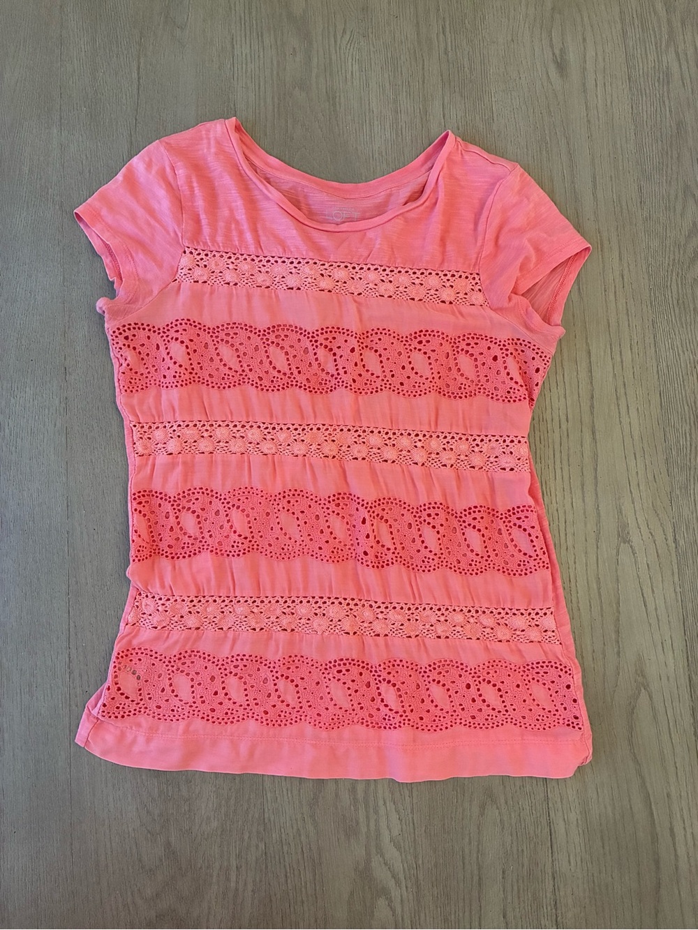 LOFT Coral Crochet-Panel Short Sleeve Tee